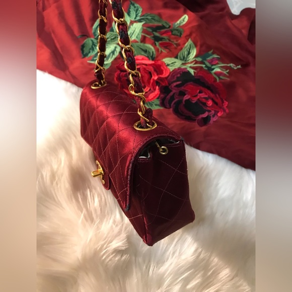 Authentic Chanel Bordeaux Silk Satin Mini Square Bag - Picture 4 of 15